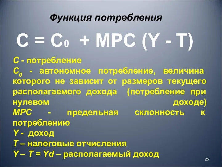 С - потребление С0 - автономное потребление, величина которого не зависит