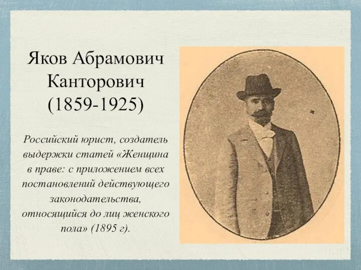 Яков Абрамович Канторович (1859-1925) Российский юрист, создатель выдержки статей «Женщина в