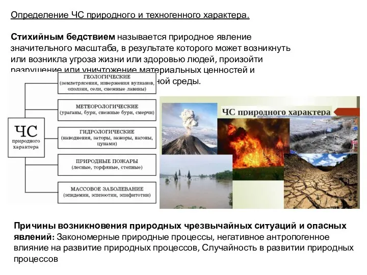 Определение ЧС природного и техногенного характера. Стихийным бедствием называется природное явление