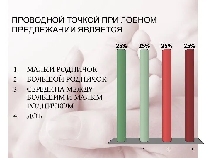 ПРОВОДНОЙ ТОЧКОЙ ПРИ ЛОБНОМ ПРЕДЛЕЖАНИИ ЯВЛЯЕТСЯ МАЛЫЙ РОДНИЧОК БОЛЬШОЙ РОДНИЧОК СЕРЕДИНА