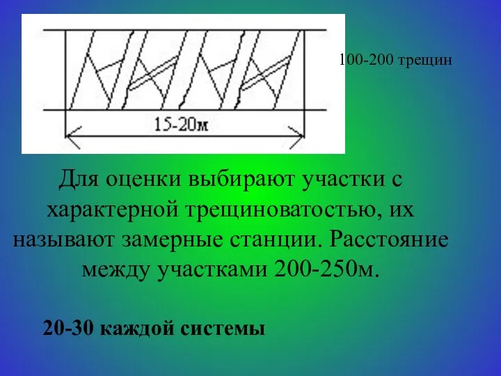 Для оценки выбирают участки с характерной трещиноватостью, их называют замерные станции.