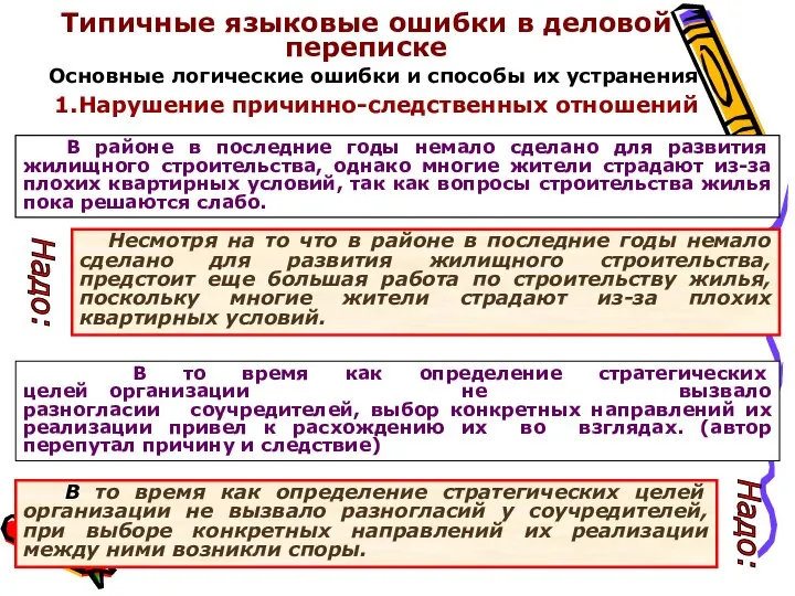 Типичные языковые ошибки в деловой переписке Основные логические ошибки и способы