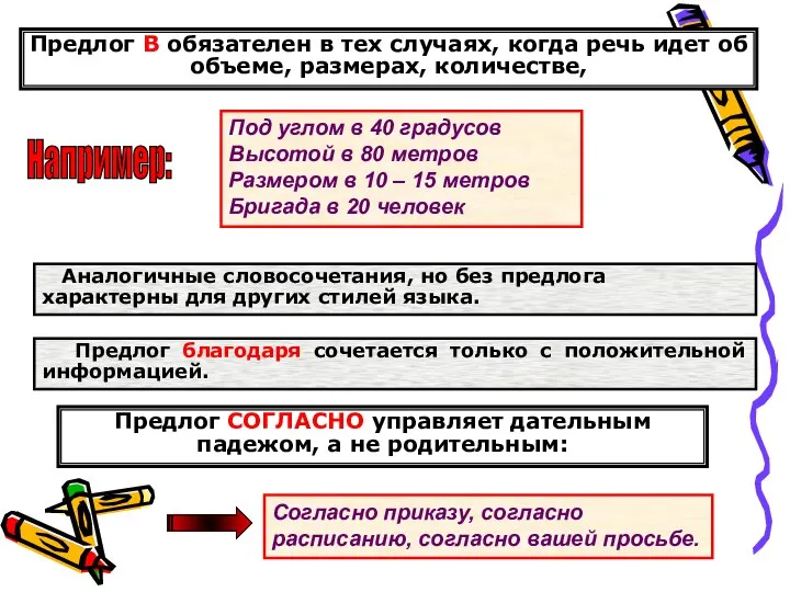 Предлог В обязателен в тех случаях, когда речь идет об объеме,