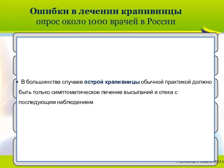 2013/02-062 Ошибки в лечении крапивницы опрос около 1000 врачей в России