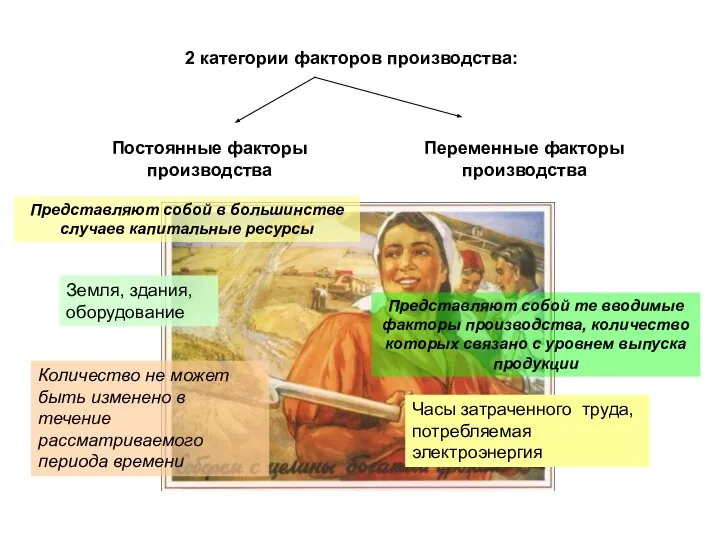 2 категории факторов производства: Постоянные факторы производства Переменные факторы производства Количество