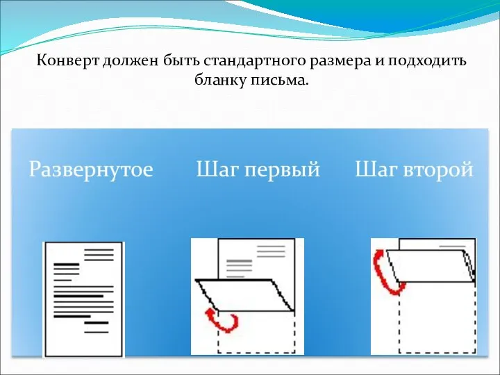 Конверт должен быть стандартного размера и подходить бланку письма.