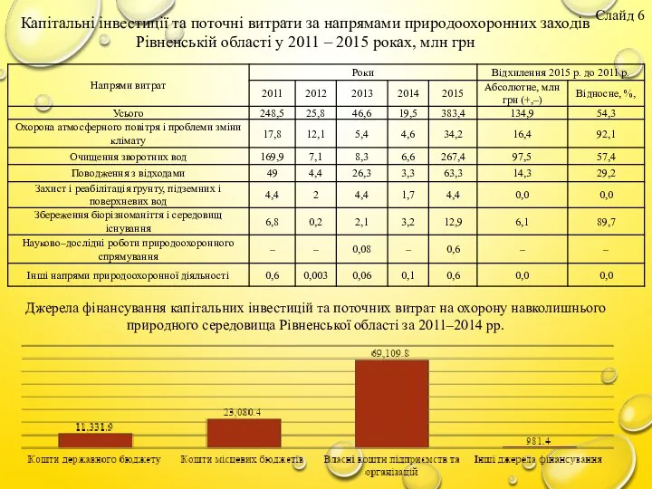 Джерела фінансування капітальних інвестицій та поточних витрат на охорону навколишнього природного