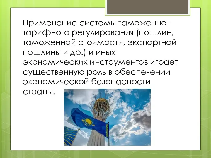 Применение системы таможенно-тарифного регулирования (пошлин, таможенной стоимости, экспортной пошлины и др.)