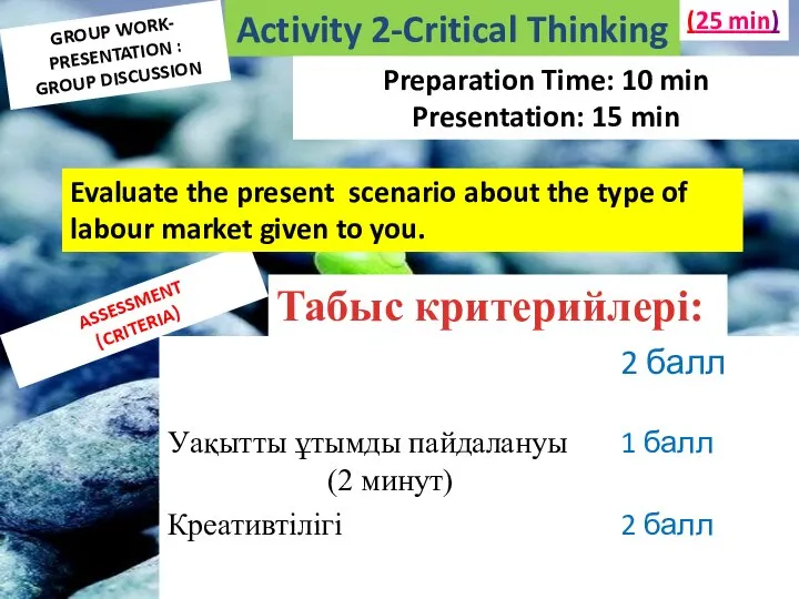 Activity 2-Critical Thinking (25 min) GROUP WORK- PRESENTATION : GROUP DISCUSSION