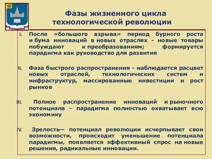 Фазы жизненного цикла технологической революции После «большого взрыва» период бурного роста