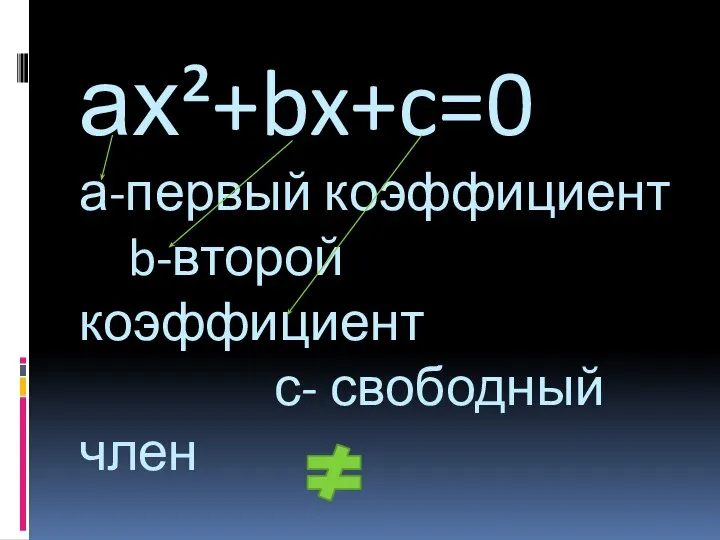 ах²+bx+c=0 а-первый коэффициент b-второй коэффициент с- свободный член а 0 Почему?