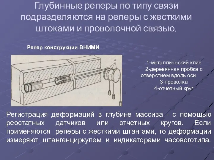 Глубинные реперы по типу связи подразделяются на реперы с жесткими штоками