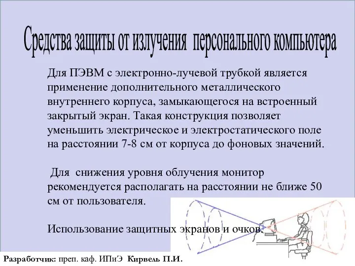 Средства защиты от излучения персонального компьютера Для ПЭВМ с электронно-лучевой трубкой