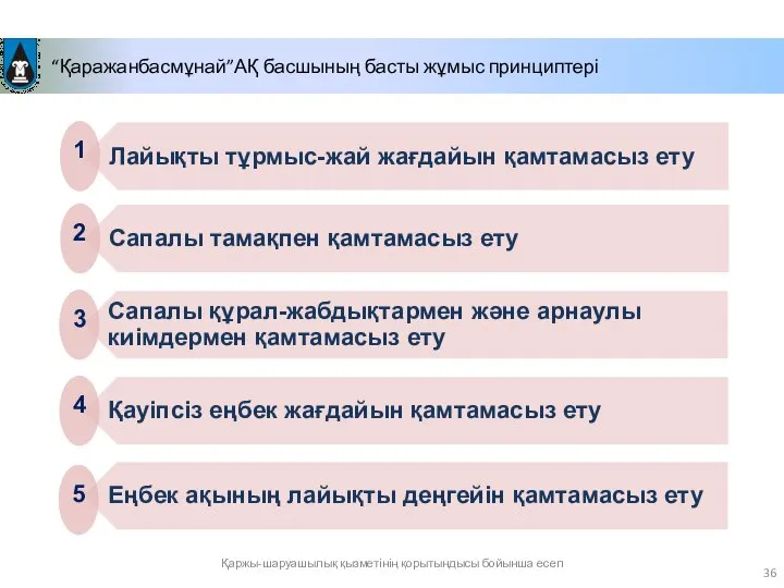 “Қаражанбасмұнай”АҚ басшының басты жұмыс принциптері Қаржы-шаруашылық қызметінің қорытындысы бойынша есеп 5