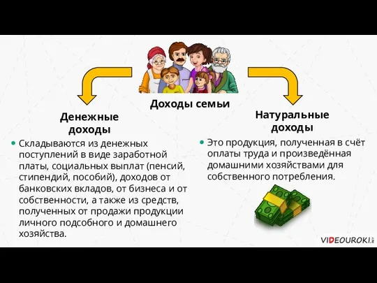 Доходы семьи Денежные доходы Натуральные доходы