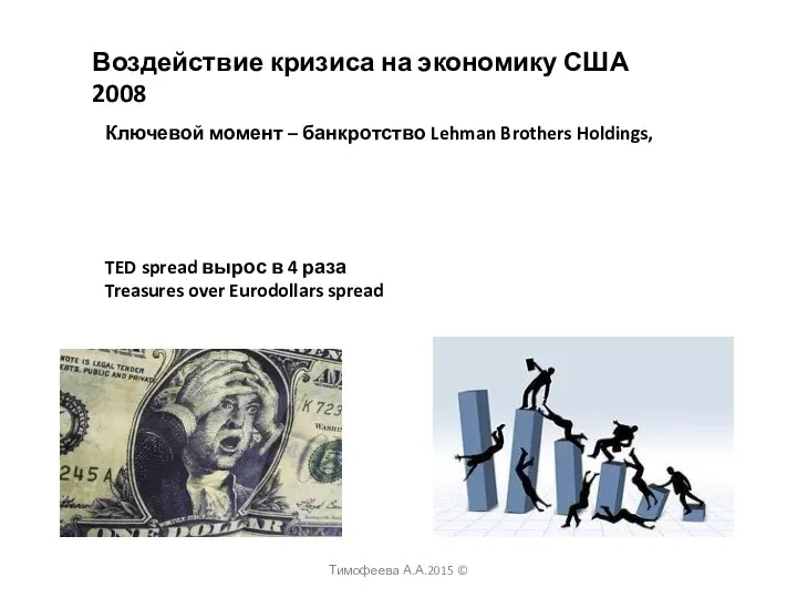 Воздействие кризиса на экономику США 2008 Ключевой момент – банкротство Lehman