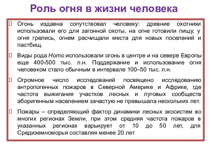 Роль огня в жизни человека Огонь издавна сопутствовал человеку: древние охотники