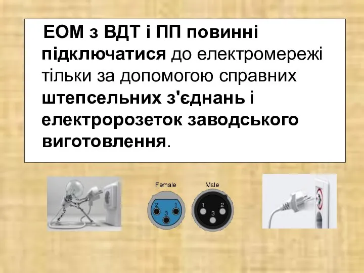 ЕОМ з ВДТ і ПП повинні підключатися до електромережі тільки за