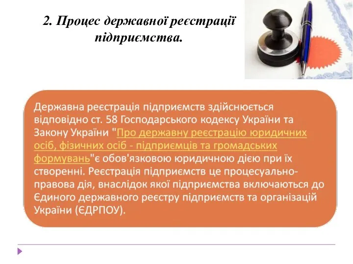 2. Процес державної реєстрації підприємства.