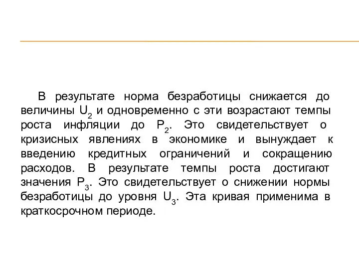 В результате норма безработицы снижается до величины U2 и одновременно с