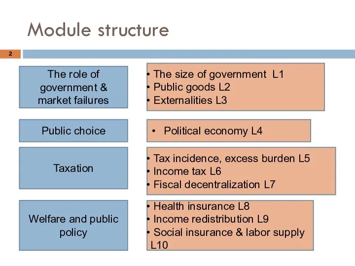 Module structure The role of government & market failures The size