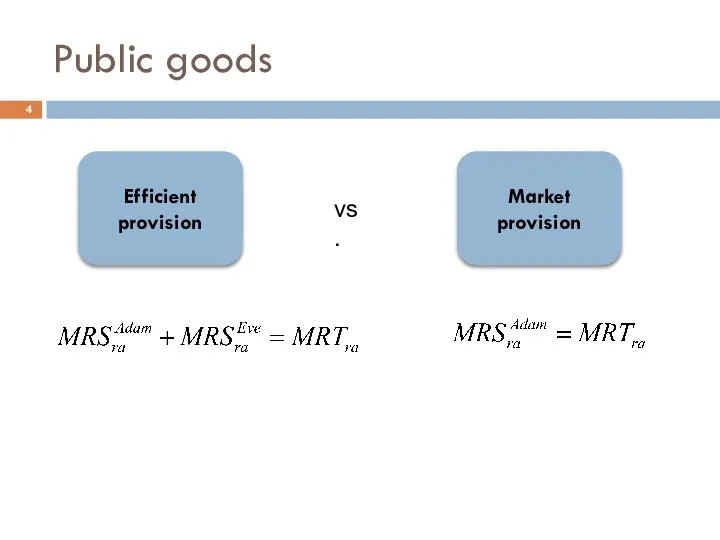 Public goods Efficient provision Market provision vs.