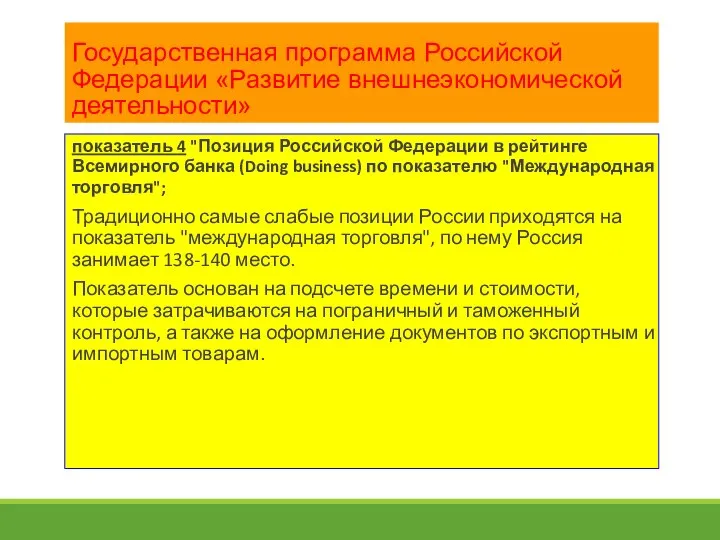 Государственная программа Российской Федерации «Развитие внешнеэкономической деятельности» показатель 4 "Позиция Российской