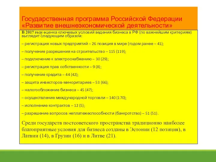 Государственная программа Российской Федерации «Развитие внешнеэкономической деятельности» В 2017 году оценка