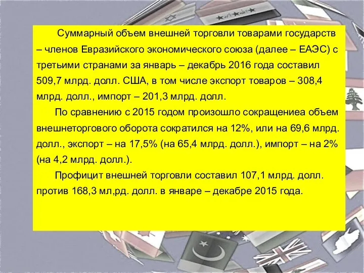 Суммарный объем внешней торговли товарами государств – членов Евразийского экономического союза