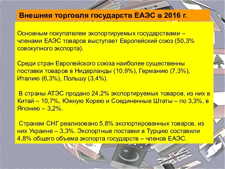 Основным покупателем экспортируемых государствами – членами ЕАЭС товаров выступает Европейский союз