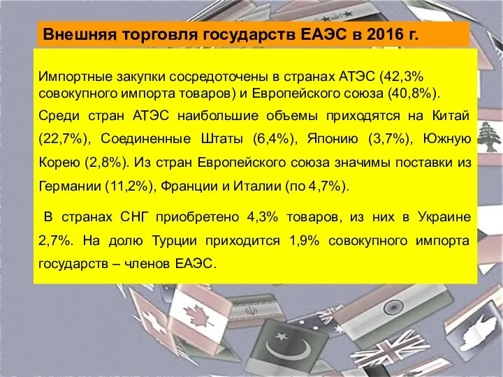 Импортные закупки сосредоточены в странах АТЭС (42,3% совокупного импорта товаров) и