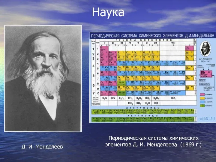 Наука Д. И. Менделеев Периодическая система химических элементов Д. И. Менделеева. (1869 г.)