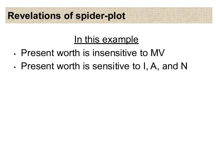 Revelations of spider-plot In this example Present worth is insensitive to