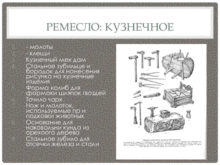 РЕМЕСЛО: КУЗНЕЧНОЕ - молоты - клещи Кузнечный мех дам Стальное зубильце