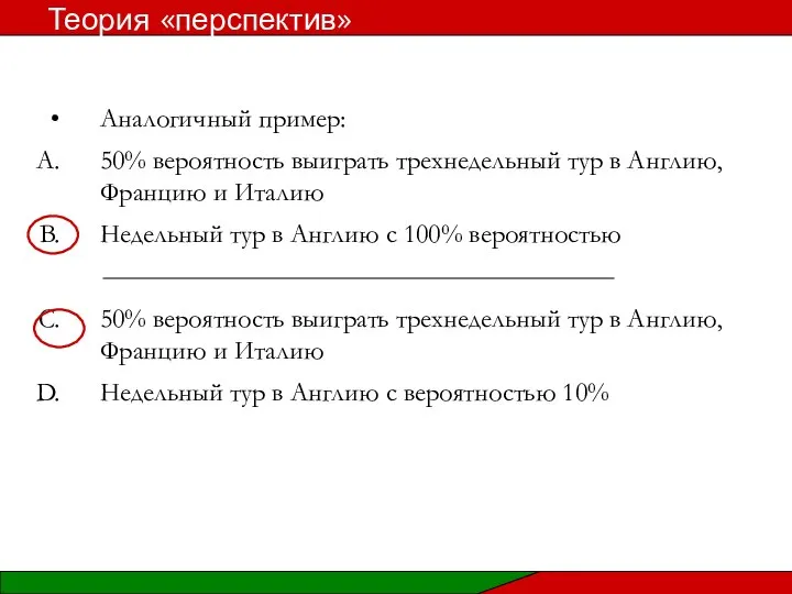 Аналогичный пример: 50% вероятность выиграть трехнедельный тур в Англию, Францию и