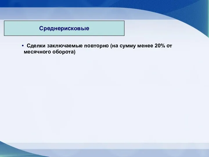 Среднерисковые Сделки заключаемые повторно (на сумму менее 20% от месячного оборота)