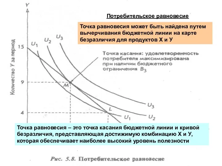 Потребительское равновесие Точка равновесия может быть найдена путем вычерчивания бюджетной линии