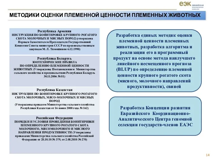 Разработка единых методик оценки племенной ценности племенных животных, разработка алгоритма и