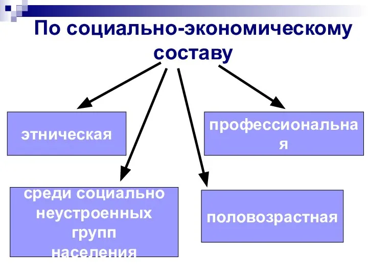 По социально-экономическому составу этническая среди социально неустроенных групп населения профессиональная половозрастная