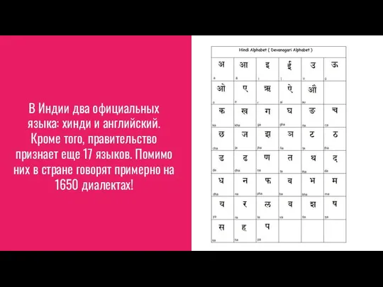 В Индии два официальных языка: хинди и английский. Кроме того, правительство