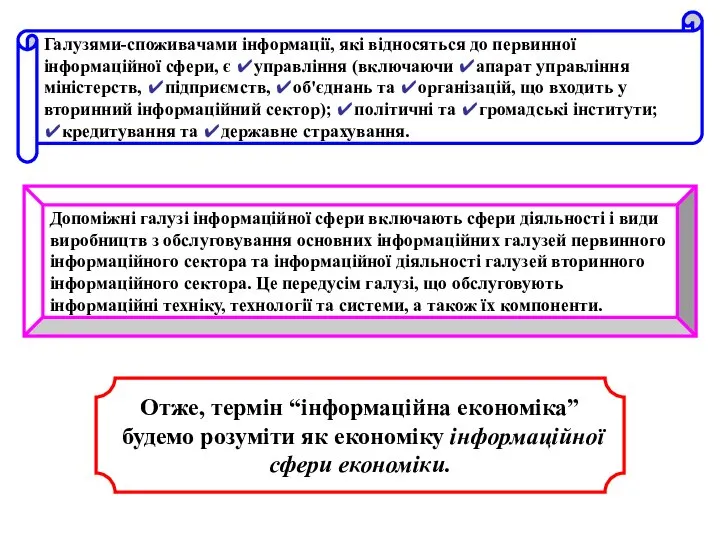 Галузями-споживачами інформації, які відносяться до первинної інформаційної сфери, є ✔управління (включаючи