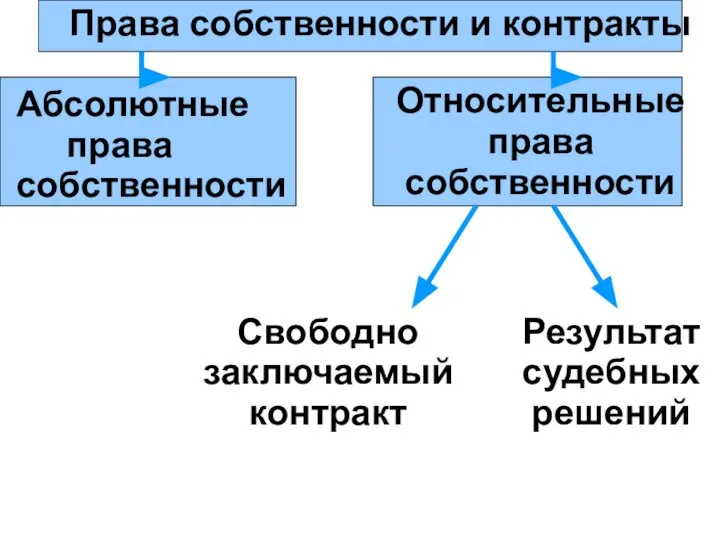 Права собственности и контракты Абсолютные права собственности Относительные права собственности Свободно заключаемый контракт Результат судебных решений