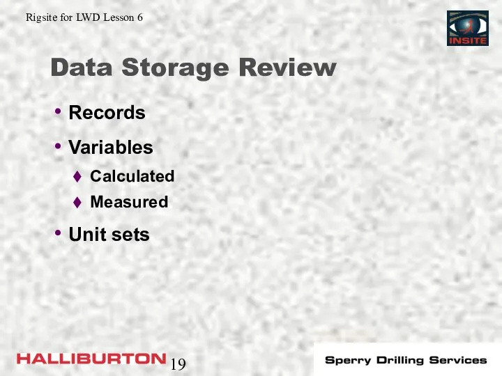 Data Storage Review Records Variables Calculated Measured Unit sets