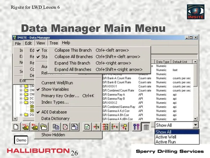 Data Manager Main Menu