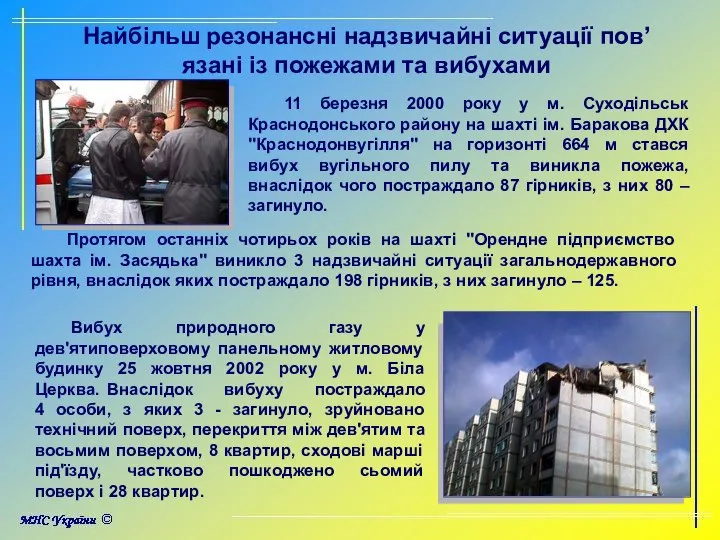 Найбільш резонансні надзвичайні ситуації пов’язані із пожежами та вибухами 11 березня