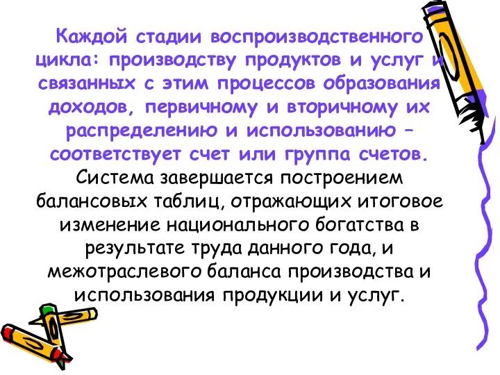 Каждой стадии воспроизводственного цикла: производству продуктов и услуг и связанных с