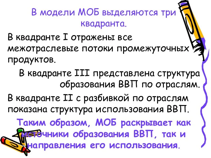 В модели МОБ выделяются три квадранта. В квадранте I отражены все