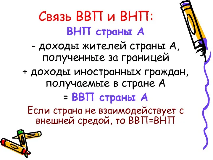 Связь ВВП и ВНП: ВНП страны А - доходы жителей страны