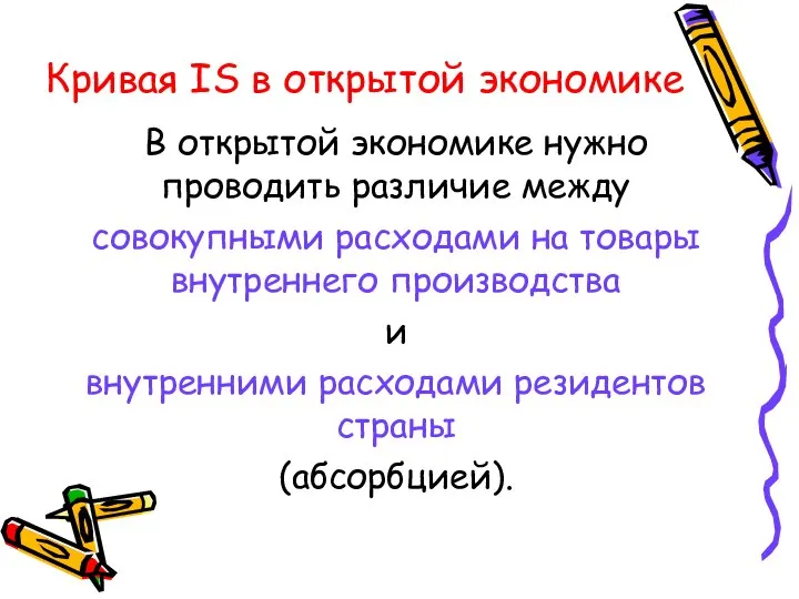 Кривая IS в открытой экономике В открытой экономике нужно проводить различие