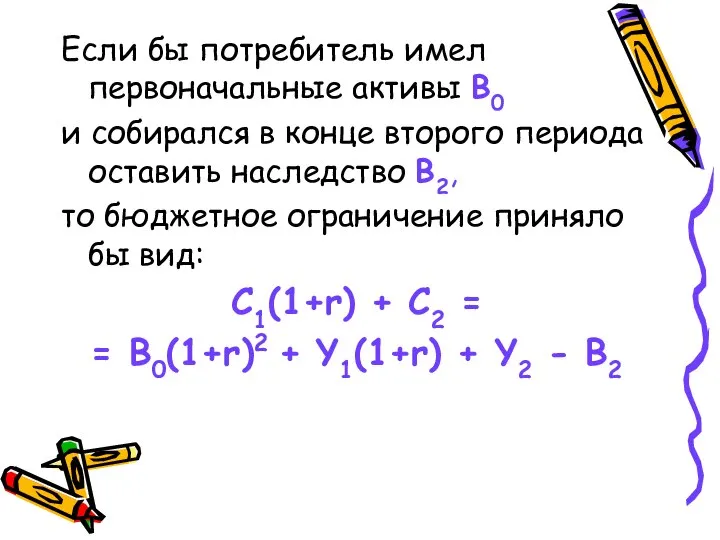 Если бы потребитель имел первоначальные активы B0 и собирался в конце